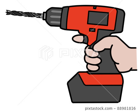 Illustration of an electric drill driver held by hand 88981816