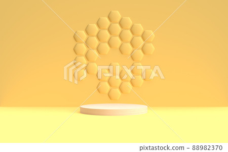 Honey style podium with hexagonal background 3D rendering 88982370