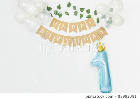 Backdrops for celebration of 1 year baby,with white balloons, 88982381