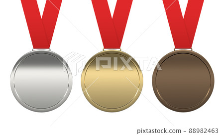 Set of medals gold silver bronze 3D rendering 88982463