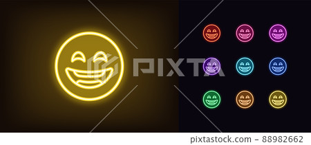 Outline neon laugh emoji icon. Glowing neon laughing emoticon sign, humor face pictogram. Funny joke Outline neon laugh emoji icon. Glowing neon laughing emoticon sign, humor face pictogram. Funny joke 88982662