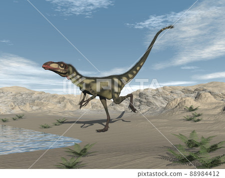 Dilong dinosaur in the desert - 3D render 88984412