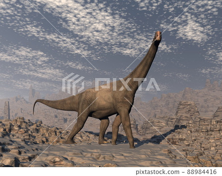 Brontomerus dinosaur in the desert - 3D render 88984416