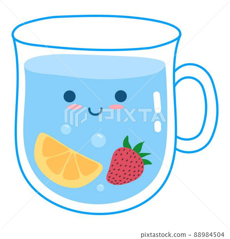 Cute water sticker jar glass. Drink more water. World of drinks earth for health, glass decanter, ice liter beverages, funny stickers poster, fitness diet, doodle cartoon neat vector illustration 88984504