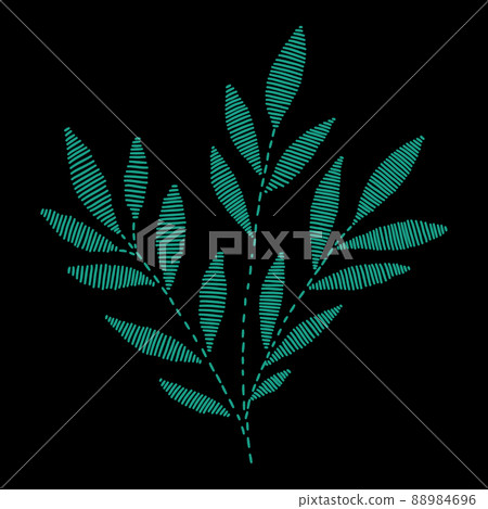 Embroidery plant branch constructor. Vector handmade floral ornament on dark background. Embroidery for fashion products. Elegant tiled design, best for print fabric or papper and more 88984696