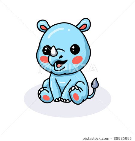 Cute baby rhino cartoon sitting Cute baby rhino cartoon sitting 88985995