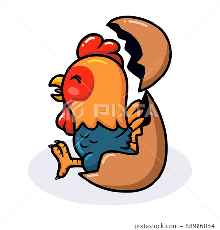 Cute little rooster cartoon inside an egg	 88986034