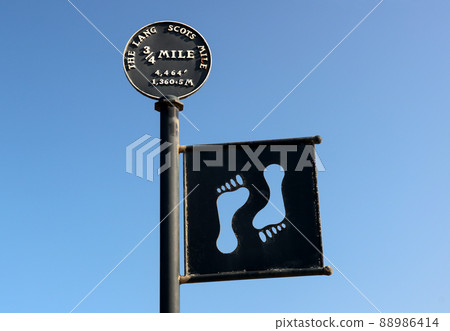 Lang Scots Mile Sign at a Coastal Location in Scotland 88986414