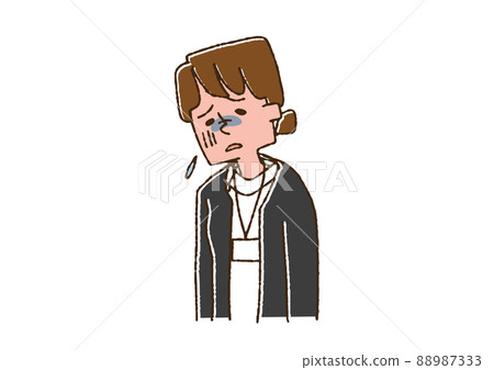 疲憊的女護士可笑的手寫人物矢量，線條畫上的顏色 88987333