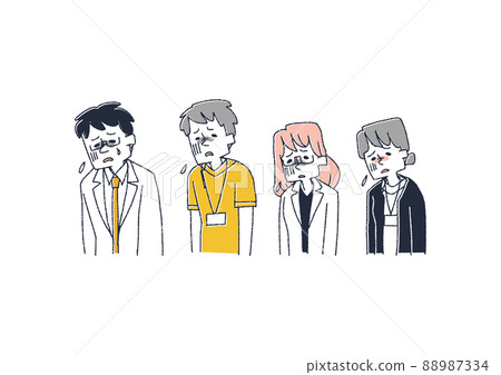 A set of exhausted medical professionals Comical handwritten figures Vectors, line drawings and colors 88987334