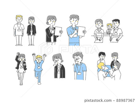 各種場景中護士的插圖集 可笑的手寫人物矢量、線條畫和顏色 各種場景中護士的插圖集 可笑的手寫人物矢量、線條畫和顏色 88987367