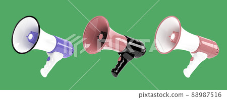 Realistic 3d megaphone, loudspeaker with lightning. 3d render Realistic 3d megaphone, loudspeaker with lightning. 3d render 88987516