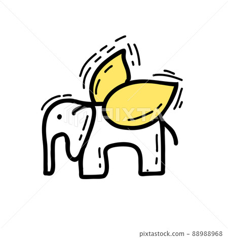 Illustration a elephant with wings yellow color in 88988968