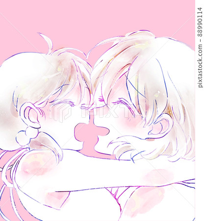 A woman and a girl hugging each other happily A woman and a girl hugging each other happily 88990114