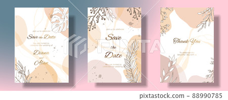 Backgrounds set. Luxurious golden wallpaper. White background and beige watercolor, beautiful golden birch leaves with a shiny light texture. Wall mural of contemporary art. Vector illustration. Backgrounds set. Luxurious golden wallpaper. White background and beige watercolor, beautiful golden birch leaves with a shiny light texture. Wall mural of contemporary art. Vector illustration. 88990785