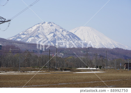 Mt. Yotei and Mt. Shiribetsu seen from the Misono district of Kimobetsu Town 88992750