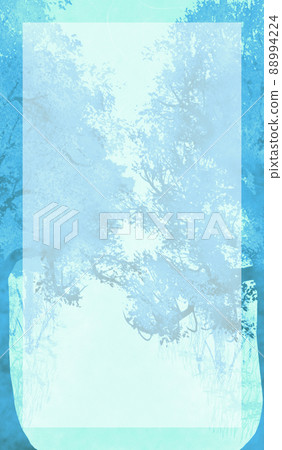 Road to the mysterious blue forest Japanese paper texture frame background illustration with text area 88994224