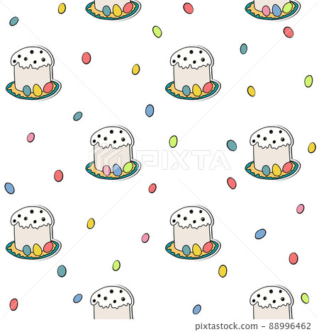 Seamless pattern with Easter cake on white background. Hand drawn Happy Easter symbol. Design for card, postcard, wallpaper, poster, fabric, textile. Holiday sweet food. Doodle style Seamless pattern with Easter cake on white background. Hand drawn Happy Easter symbol. Design for card, postcard, wallpaper, poster, fabric, textile. Holiday sweet food. Doodle style 88996462