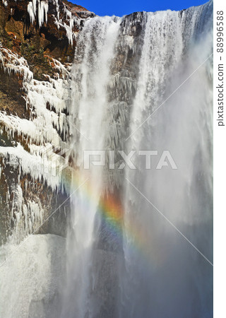 Icelandic waterfall, snowy landscape of Skogafoss Icelandic waterfall, snowy landscape of Skogafoss 88996588