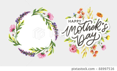 Happy Mothers Day lettering. Handmade calligraphy vector illustration. Mother's day card with flowers 88997516