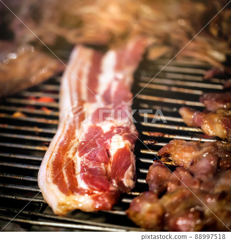 bbq streaky pork slice grilled , barbecue cooking bbq streaky pork slice grilled , barbecue cooking 88997518