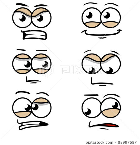 Funny eyes with emotions. Different smiles and faces. Cartoon character. 88997687