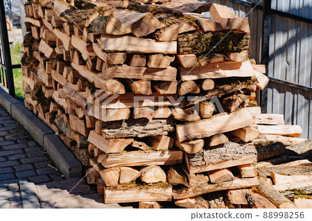 Logs. stacked firewood for kindling a fireplace or barbecue.  88998256
