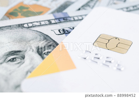 Money stack credit card. Hundred dollars of America with debit card. Usd cash money. Money stack credit card. Hundred dollars of America with debit card. Usd cash money. 88998452