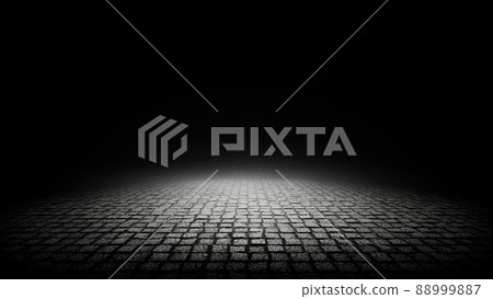 Sidewalk cobblestone. 3D beautiful sidewalk background. Realistic pavement paving stones and light on dark background. Dark background Sidewalk cobblestone. 3D beautiful sidewalk background. Realistic pavement paving stones and light on dark background. Dark background 88999887