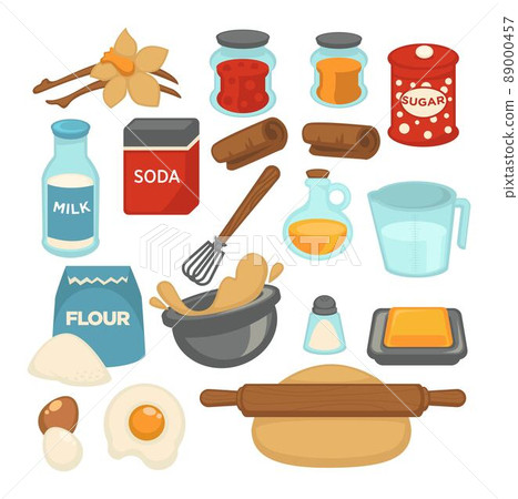 Cooking and baking ingredients, flour and eggs Cooking and baking ingredients, flour and eggs 89000457