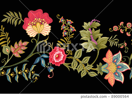 Fantasy flowers in retro, vintage, jacobean embroidery style. Fantasy flowers in retro, vintage, jacobean embroidery style. 89000564