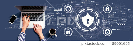 Cyber security theme with person using laptop 89001695