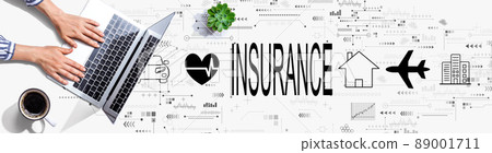 Insurance concept with person using a laptop Insurance concept with person using a laptop 89001711