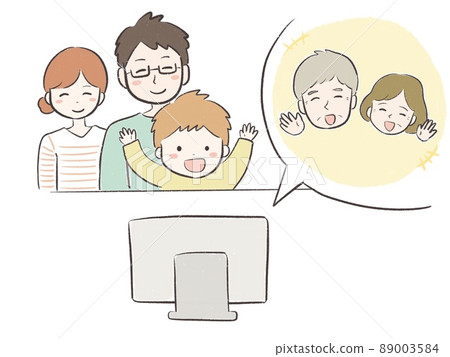 Family reporting on grandpa and grandma on videophone Family reporting on grandpa and grandma on videophone 89003584