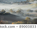 a foggy autumn morning in Marche Italy 89003833