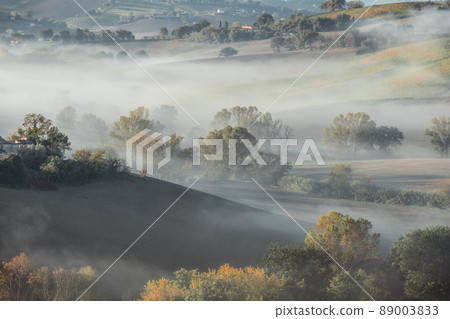 a foggy autumn morning in Marche Italy a foggy autumn morning in Marche Italy 89003833