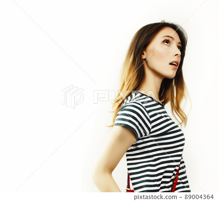 young pretty teenage hipster girl posing emotional happy smiling on white background, lifestyle people concept young pretty teenage hipster girl posing emotional happy smiling on white background, lifestyle people concept 89004364