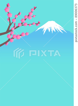 藍綠色背景垂直的紅梅和富士山明信片插圖 藍綠色背景垂直的紅梅和富士山明信片插圖 89006373