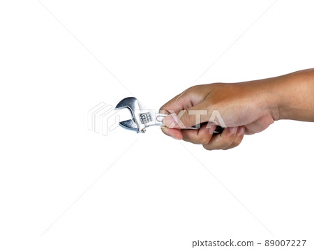 Old adjustable wrench handle, can be used with many types of nuts. Ready to continue working and have clipping path on isolated background 89007227