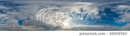 Blue sky with Cumulus clouds Seamless panorama in spherical equirectangular format. Complete zenith for use in 3D graphics, game and for composites in aerial drone 360 degree panoramas as a sky dome Blue sky with Cumulus clouds Seamless panorama in spherical equirectangular format. Complete zenith for use in 3D graphics, game and for composites in aerial drone 360 degree panoramas as a sky dome 89009564