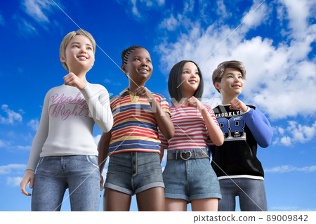 Children from various countries around the world guts pose with hope and expectations and look at the blue sky 89009842