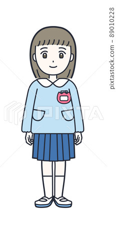 一個穿著工作服的女孩的幼兒園孩子 89010228