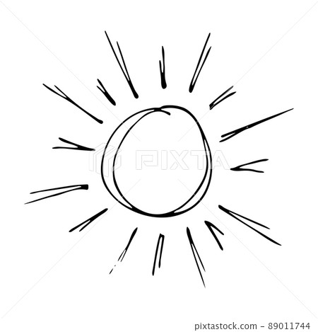 Hand drawn ink sketch of Sun doodle logo, icon, sign, emblem. Vector in cartoon doodle children's style. Element of design for print, clothes, greeting invitation card, cover, flyer, decoration 89011744