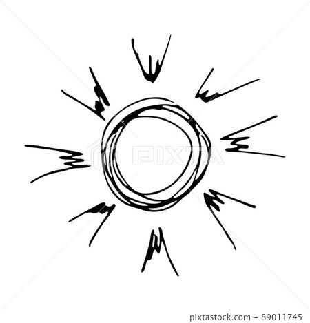 Hand drawn ink sketch of Sun doodle logo, icon, sign, emblem. Vector in cartoon doodle children's style. Element of design for print, clothes, greeting invitation card, cover, flyer, decoration 89011745
