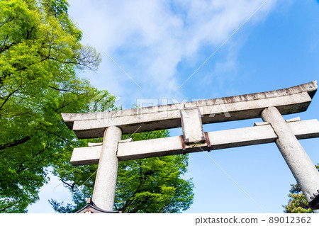 清晨神社鳥居藍天朝日 89012362