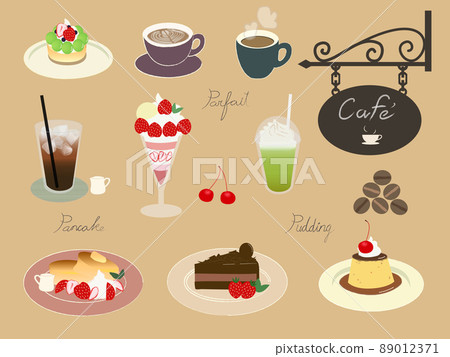 Illustration set of cafe drinks and sweets Illustration set of cafe drinks and sweets 89012371