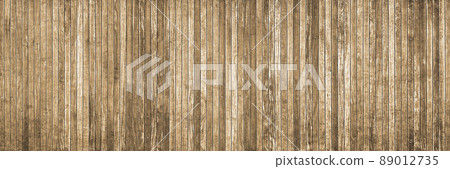Background image of a horizontally long wooden deck with a dark light brown board with wood grain 89012735