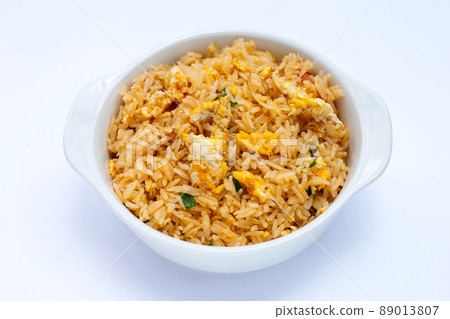 Fried rice in white bowl on white background. Fried rice in white bowl on white background. 89013807
