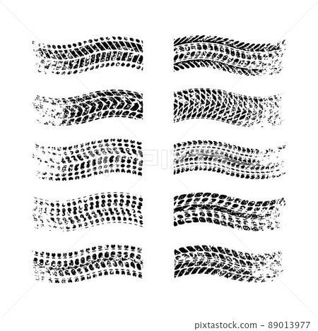 Tire tracks grunge round corners set four 89013977