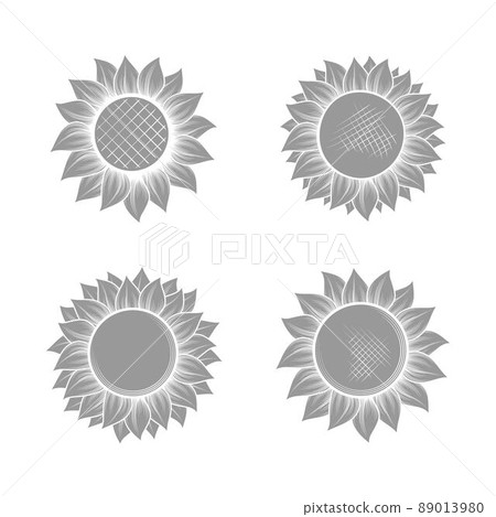 Grey sunflowers silhouettes set 89013980
